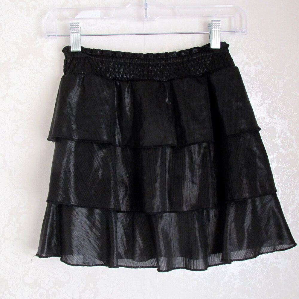 GIRL'S RUFFLED MINI SKIRT w SHORTS, L, BLACK w ELASTIC WAISTBAND, by JUSTICE